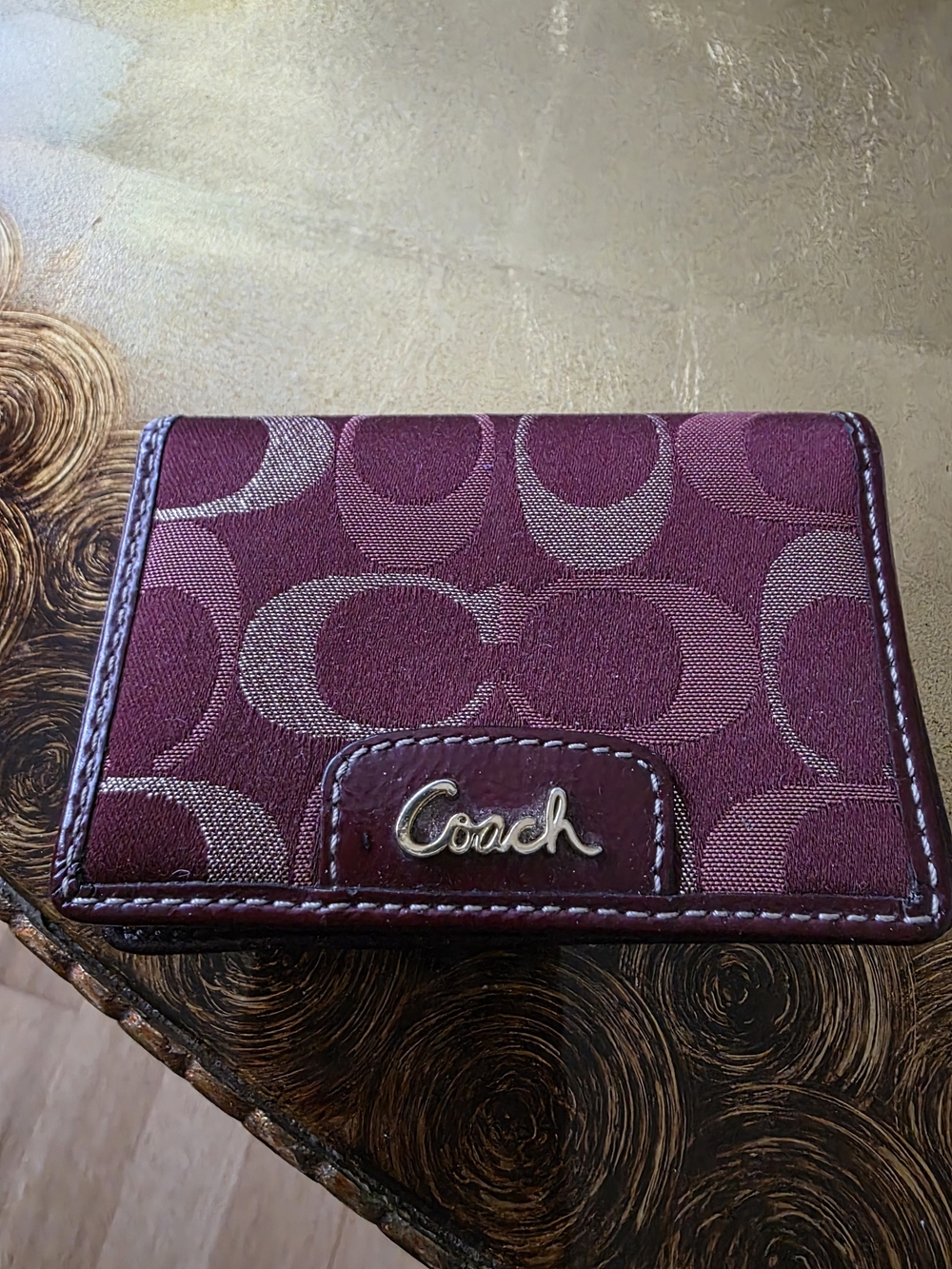 Coach Signature Wristlet and Card Case Set - Tan and Burgundy - Picture 4 of 8